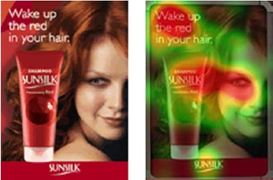 モデル女性の視線が左の商品に向いているヘアケア商品のパッケージデザイン